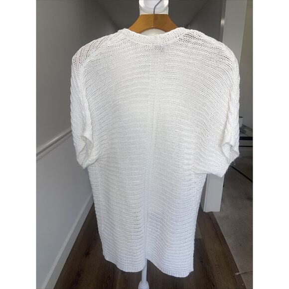 Talbots Women Sz S/M Linen Open Knit Sweater Open Cardigan Short Sleeve Coastal - Picture 4 of 9